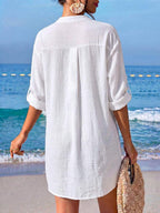 Vestido Saída de Praia Chemise Curto Brisa de Verão com Barra Assimétrica — fotografia 4 | Mar & Pérola