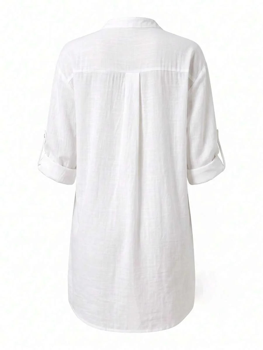 Vestido Saída de Praia Chemise Curto Brisa de Verão com Barra Assimétrica — fotografia 8 | Mar & Pérola
