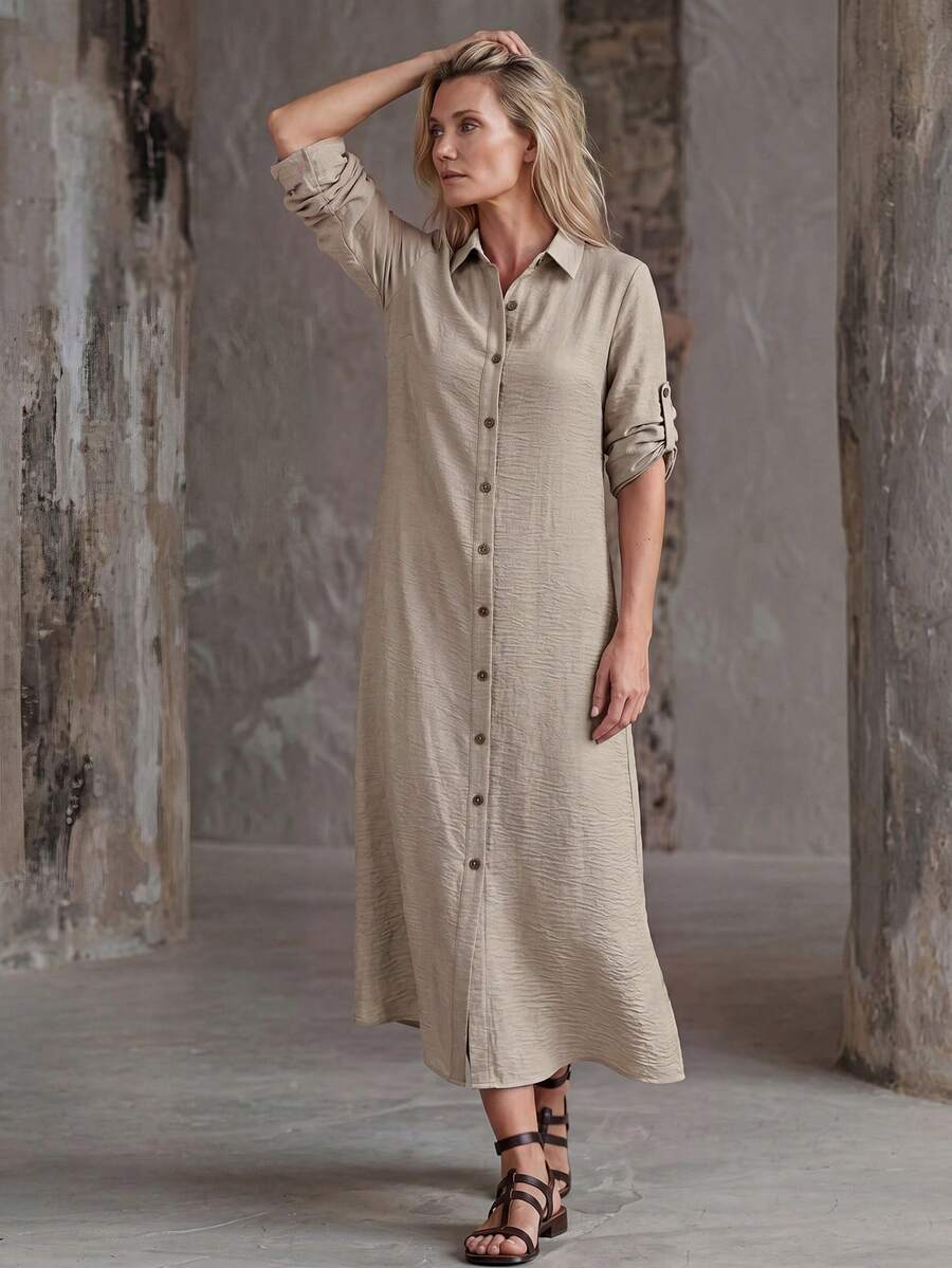 Vestido Saída de Praia Chemise Midi Luz da Orla com Botões e Manga Dobrável — fotografia 5 | Mar & Pérola