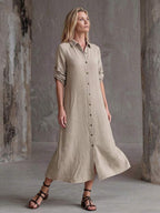 Vestido Saída de Praia Chemise Midi Luz da Orla com Botões e Manga Dobrável — fotografia 8 | Mar & Pérola