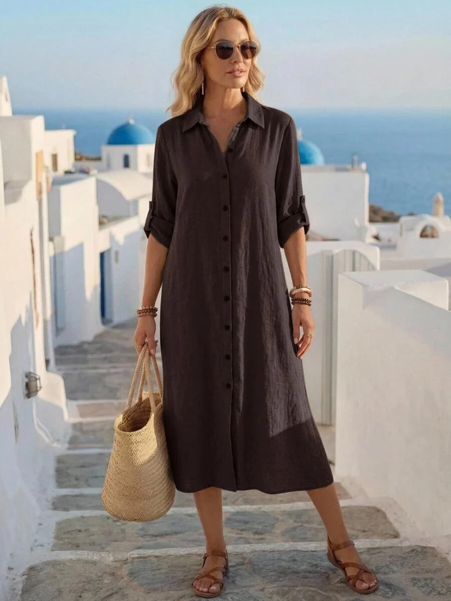 Vestido Saída de Praia Chemise Midi Luz da Orla com Botões e Manga Dobrável — fotografia 10 | Mar & Pérola