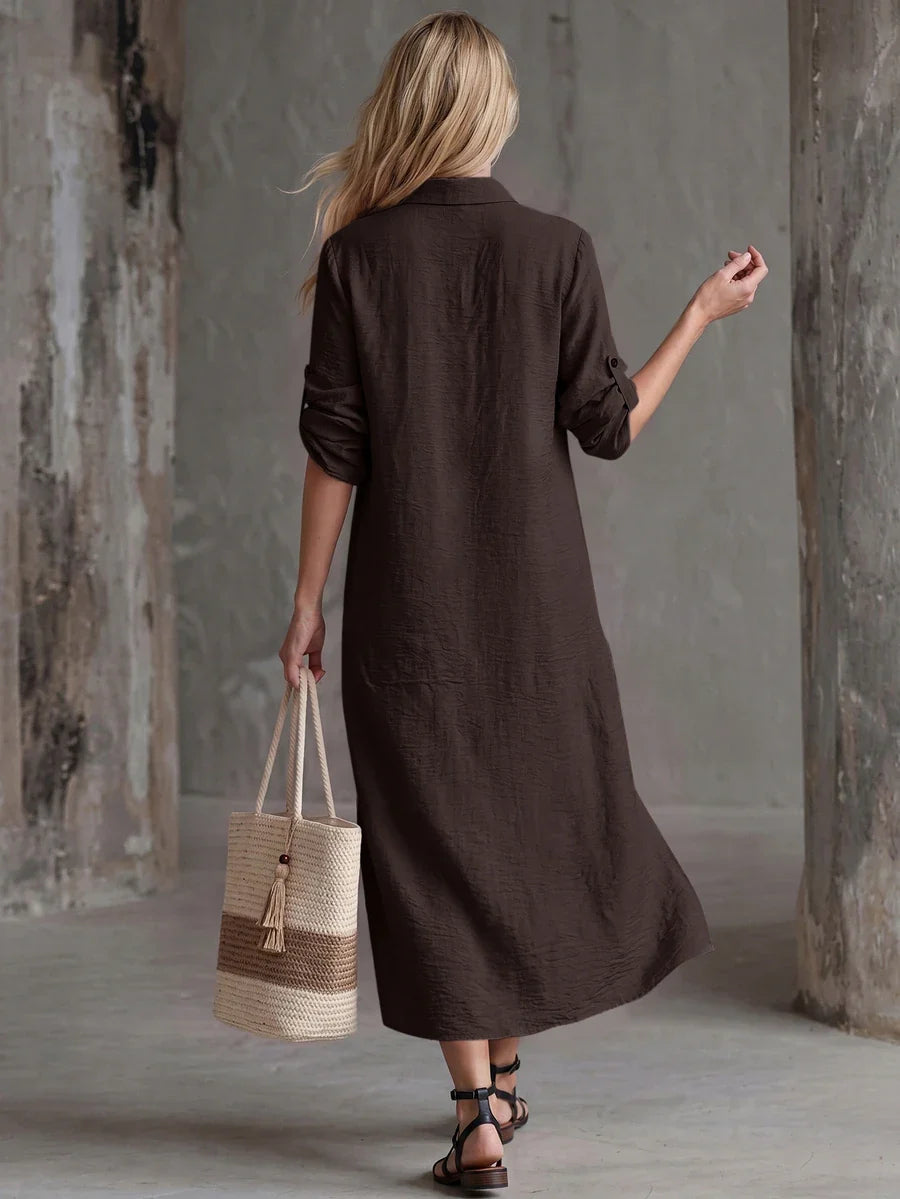 Vestido Saída de Praia Chemise Midi Luz da Orla com Botões e Manga Dobrável — fotografia 11 | Mar & Pérola