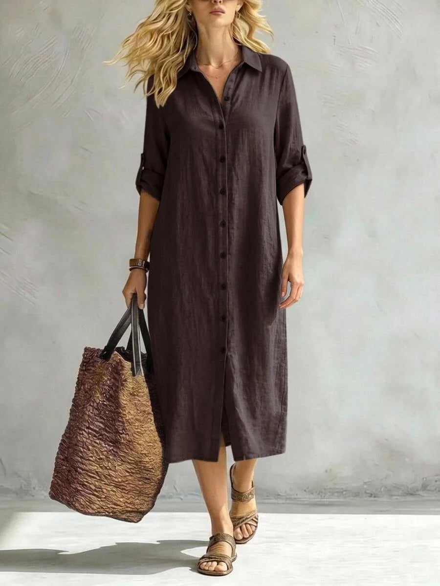 Vestido Saída de Praia Chemise Midi Luz da Orla com Botões e Manga Dobrável — fotografia 12 | Mar & Pérola