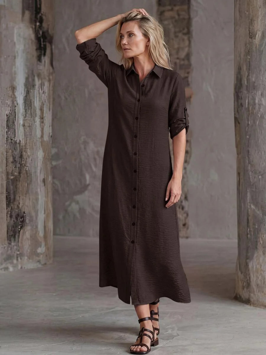 Vestido Saída de Praia Chemise Midi Luz da Orla com Botões e Manga Dobrável — fotografia 14 | Mar & Pérola