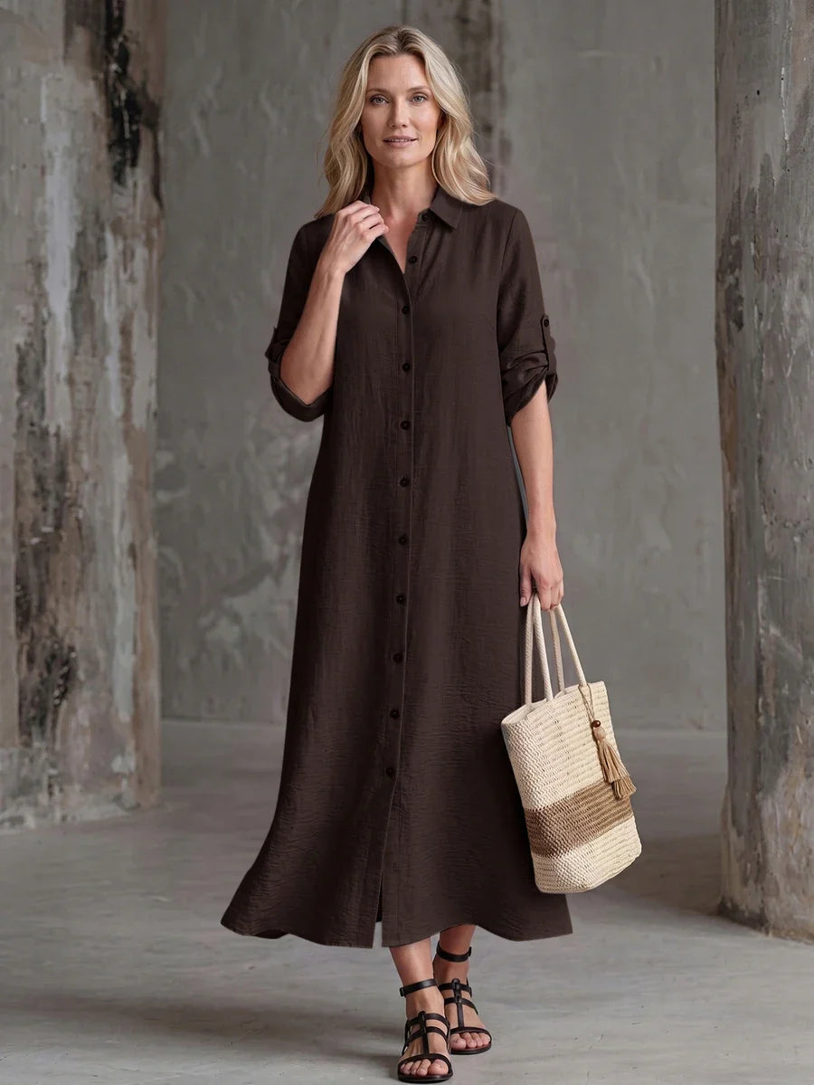 Vestido Saída de Praia Chemise Midi Luz da Orla com Botões e Manga Dobrável — fotografia 15 | Mar & Pérola
