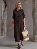 Vestido Saída de Praia Chemise Midi Luz da Orla com Botões e Manga Dobrável — fotografia 16 | Mar & Pérola