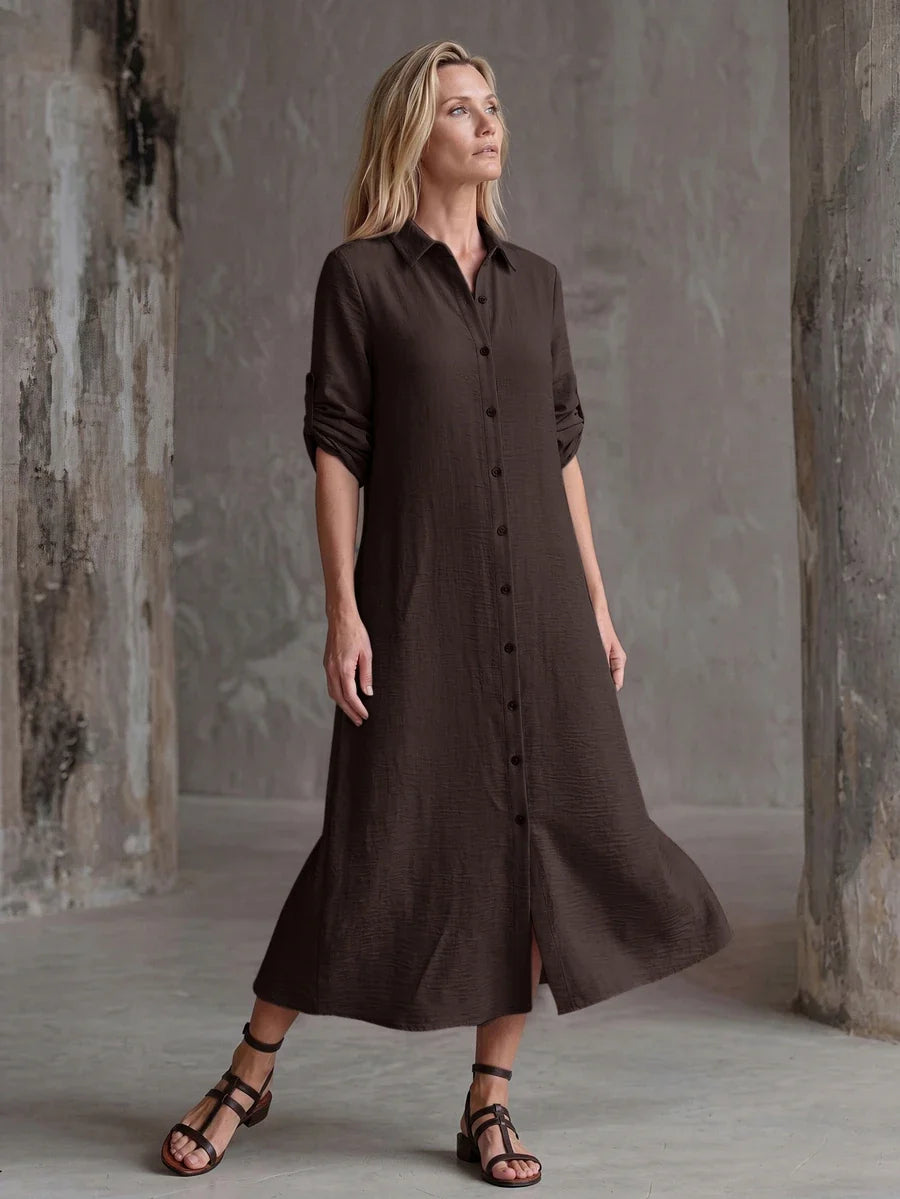 Vestido Saída de Praia Chemise Midi Luz da Orla com Botões e Manga Dobrável — fotografia 17 | Mar & Pérola