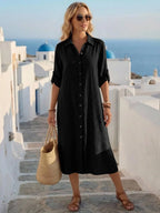 Vestido Saída de Praia Chemise Midi Luz da Orla com Botões e Manga Dobrável — fotografia 28 | Mar & Pérola
