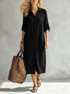 Vestido Saída de Praia Chemise Midi Luz da Orla com Botões e Manga Dobrável — fotografia 30 | Mar & Pérola