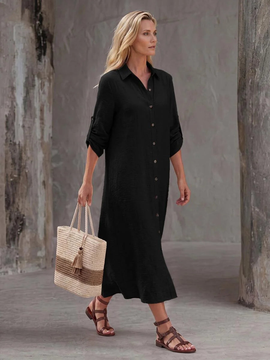 Vestido Saída de Praia Chemise Midi Luz da Orla com Botões e Manga Dobrável — fotografia 31 | Mar & Pérola