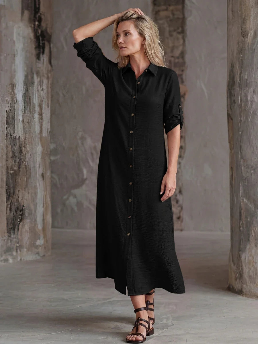 Vestido Saída de Praia Chemise Midi Luz da Orla com Botões e Manga Dobrável — fotografia 32 | Mar & Pérola