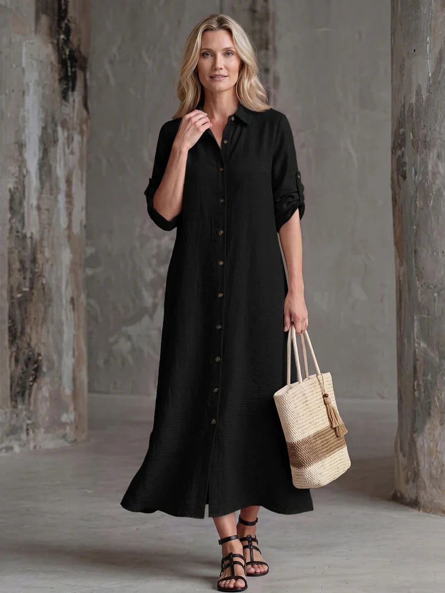 Vestido Saída de Praia Chemise Midi Luz da Orla com Botões e Manga Dobrável — fotografia 33 | Mar & Pérola