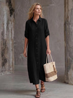 Vestido Saída de Praia Chemise Midi Luz da Orla com Botões e Manga Dobrável — fotografia 34 | Mar & Pérola