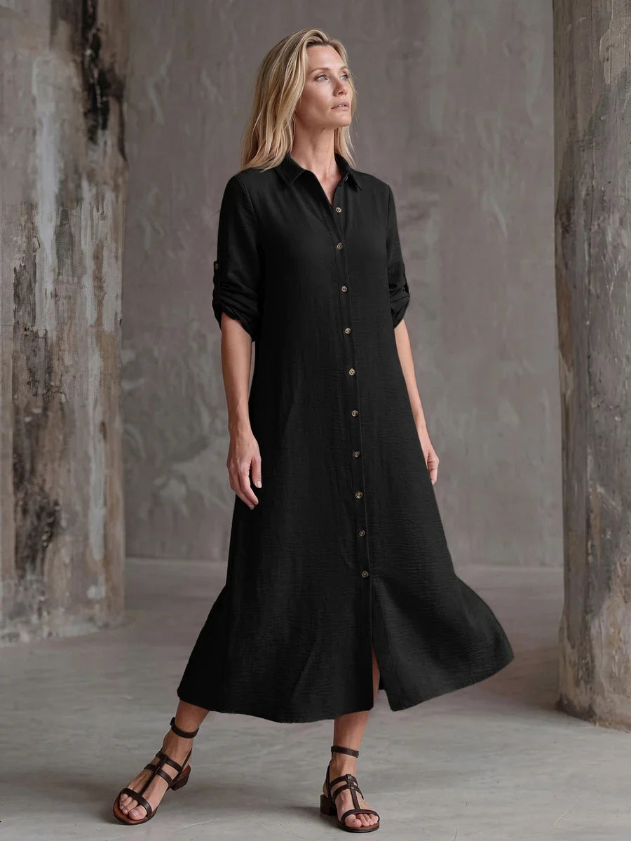 Vestido Saída de Praia Chemise Midi Luz da Orla com Botões e Manga Dobrável — fotografia 35 | Mar & Pérola