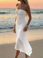 Vestido Saída de Praia Longo Bandeau Trama Solar em Crochê Vazado — fotografia 1 | Mar & Pérola