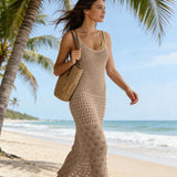 Vestido Saída de Praia Longo Brisa da Costa em Tricô com Costas Abertas