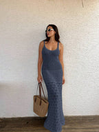Vestido Saída de Praia Longo Brisa da Costa em Tricô com Costas Abertas — fotografia 10 | Mar & Pérola