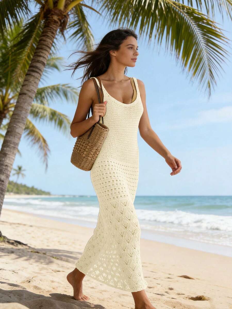 Vestido Saída de Praia Longo Brisa da Costa em Tricô com Costas Abertas — fotografia 18 | Mar & Pérola