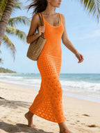 Vestido Saída de Praia Longo Brisa da Costa em Tricô com Costas Abertas — fotografia 25 | Mar & Pérola