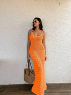 Vestido Saída de Praia Longo Brisa da Costa em Tricô com Costas Abertas — fotografia 28 | Mar & Pérola
