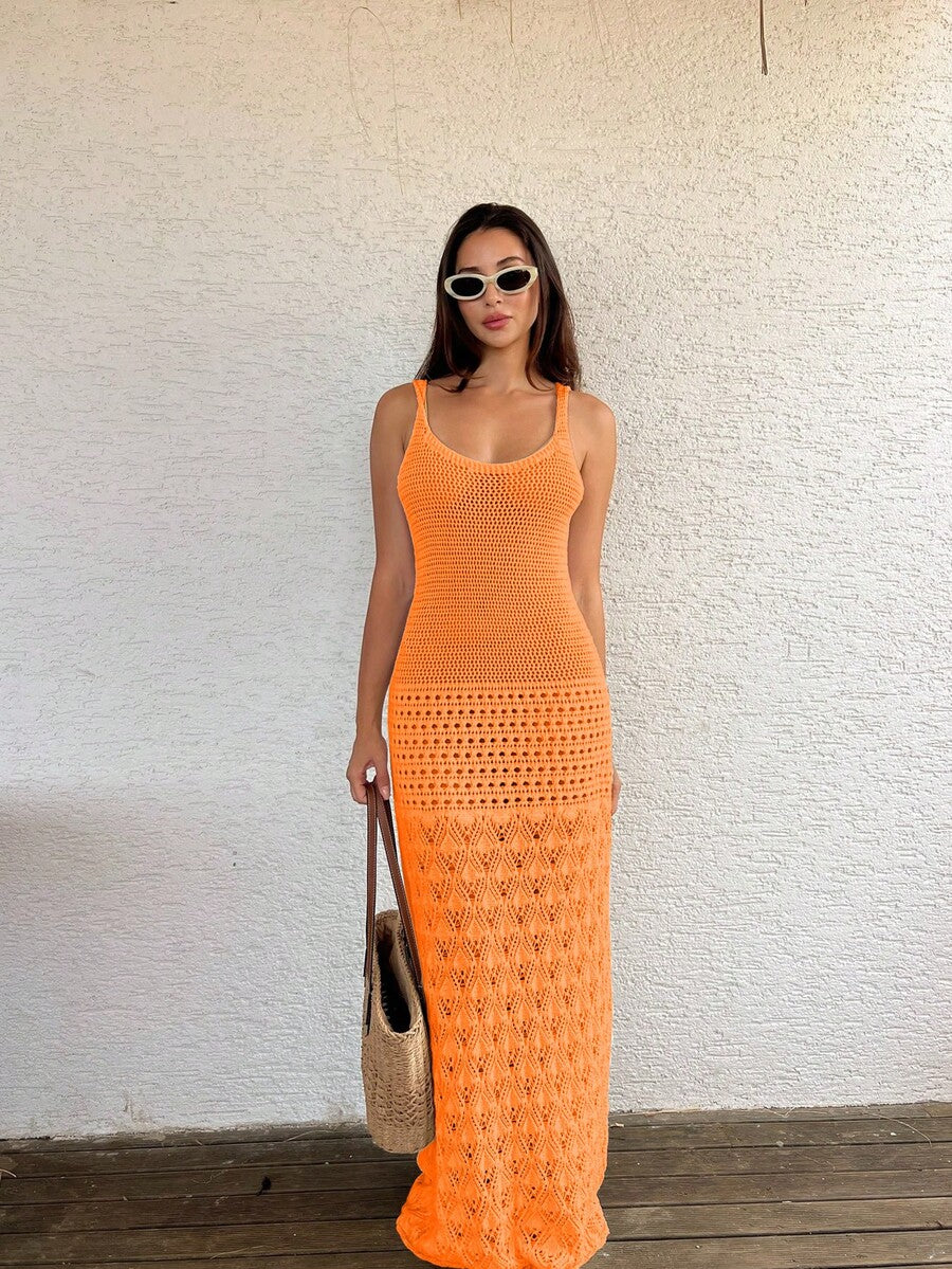 Vestido Saída de Praia Longo Brisa da Costa em Tricô com Costas Abertas — fotografia 29 | Mar & Pérola