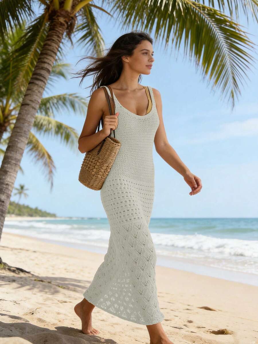 Vestido Saída de Praia Longo Brisa da Costa em Tricô com Costas Abertas — fotografia 30 | Mar & Pérola