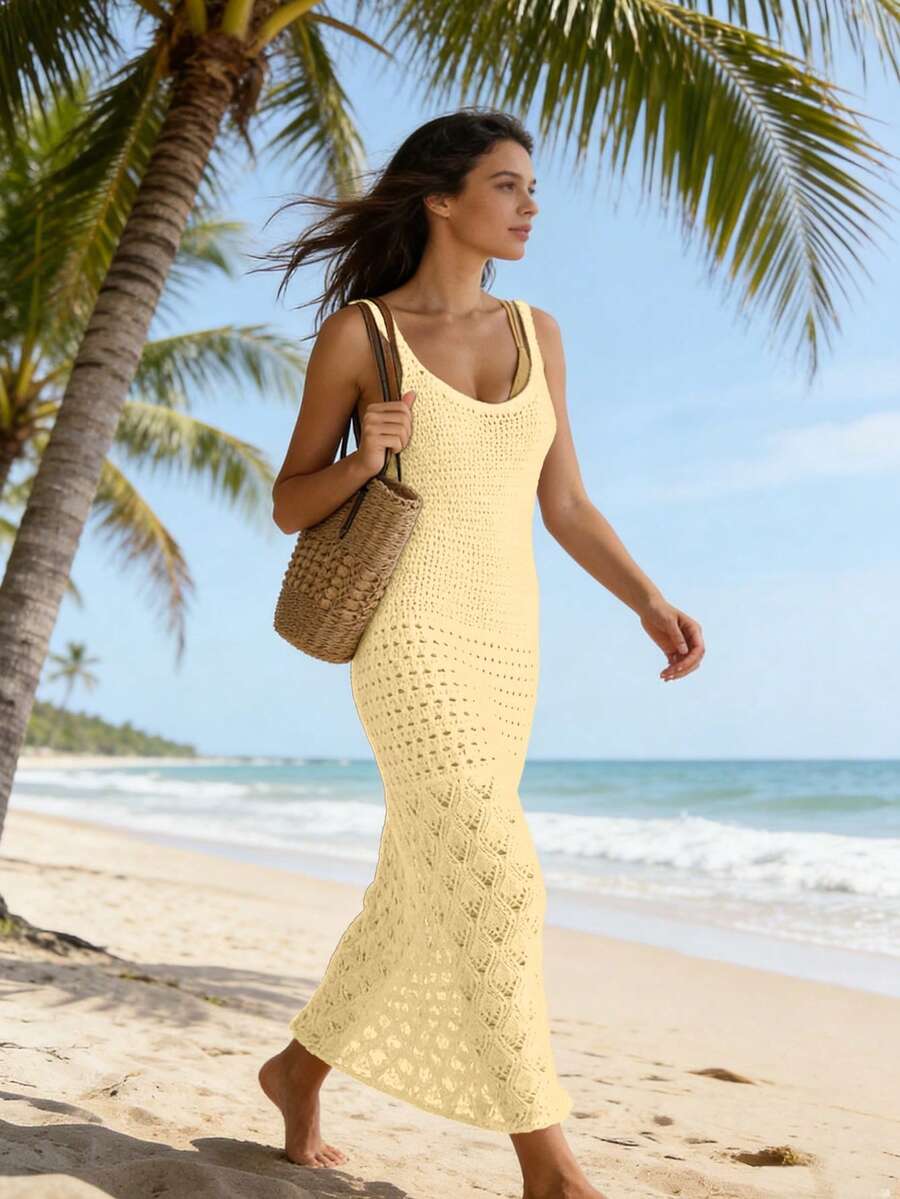 Vestido Saída de Praia Longo Brisa da Costa em Tricô com Costas Abertas — fotografia 41 | Mar & Pérola