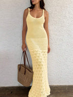 Vestido Saída de Praia Longo Brisa da Costa em Tricô com Costas Abertas — fotografia 45 | Mar & Pérola