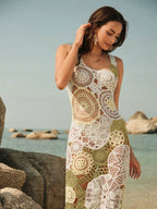 Vestido Saída de Praia Longo de Crochê Floral Flor de Maré com Alças Finas — fotografia 1 | Mar & Pérola