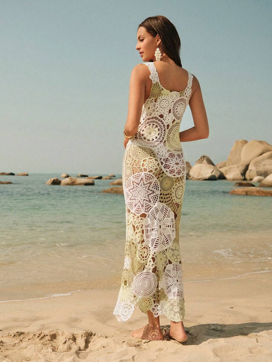 Vestido Saída de Praia Longo de Crochê Floral Flor de Maré com Alças Finas — fotografia 2 | Mar & Pérola