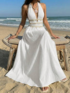 Vestido Saída de Praia Longo Halter Sol da Enseada com Nó e Bainha Plissada — fotografia 8 | Mar & Pérola
