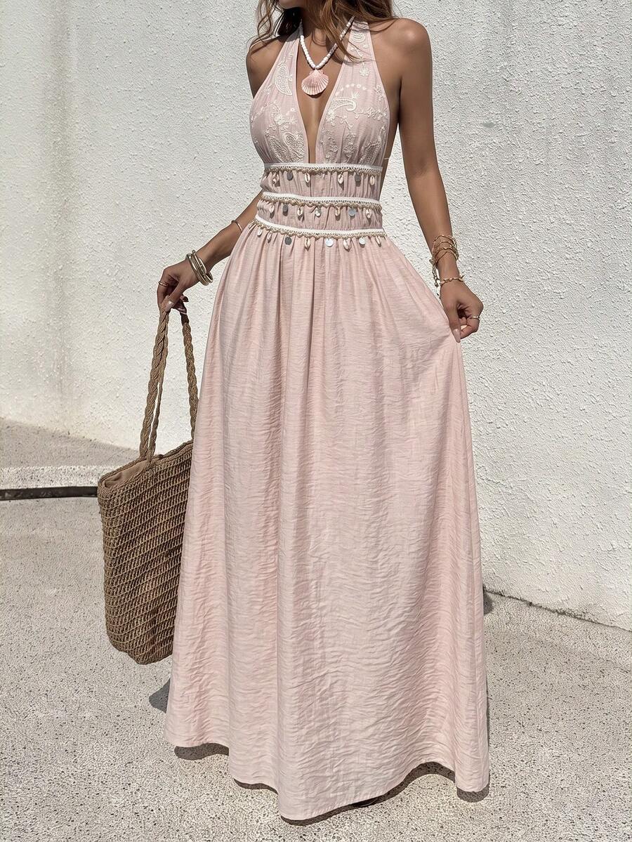 Vestido Saída de Praia Longo Halter Sol da Enseada com Nó e Bainha Plissada — fotografia 37 | Mar & Pérola