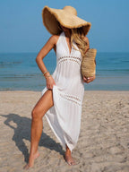Vestido Saída de Praia Longo Halter Trama Solar em Crochê Vazado — fotografia 6 | Mar & Pérola