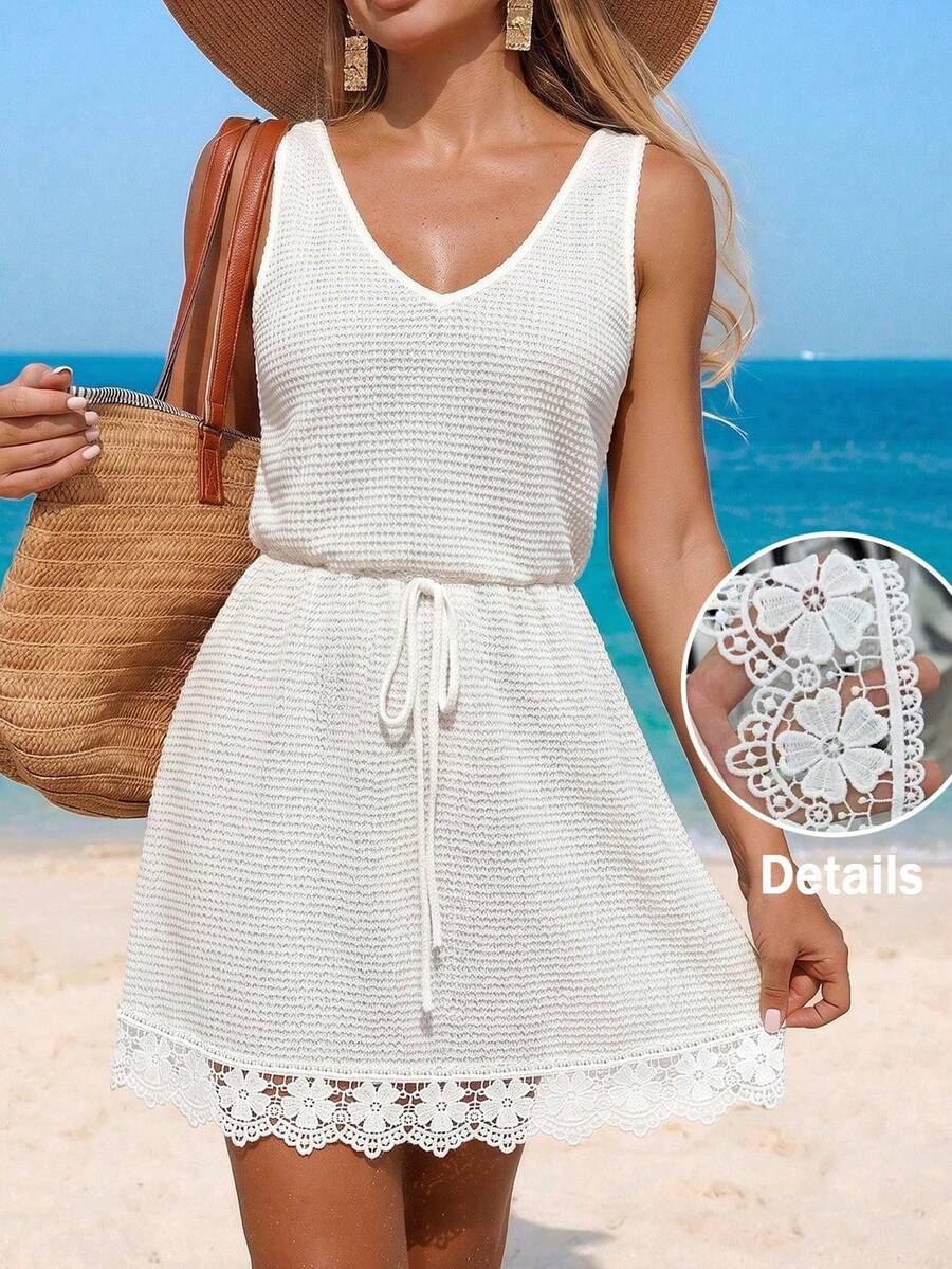 Vestido Saída de Praia Longo Sol da Enseada com Decote V e Laço Contrastante — fotografia 46 | Mar & Pérola