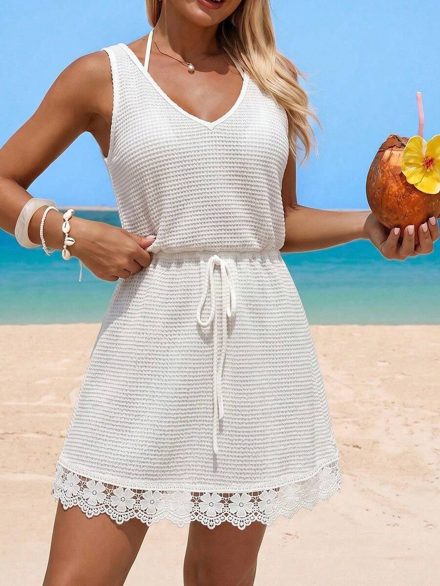 Vestido Saída de Praia Longo Sol da Enseada com Decote V e Laço Contrastante — fotografia 48 | Mar & Pérola