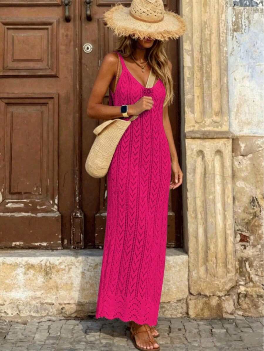 Vestido Saída de Praia Longo Sol da Enseada em Malha Vazada com Fenda Lateral — fotografia 16 | Mar & Pérola