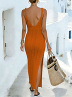 Vestido Saída de Praia Longo Sol da Enseada em Malha Vazada com Fenda Lateral — fotografia 32 | Mar & Pérola