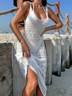 Vestido Saída de Praia Longo Transpassado Brisa de Verão em Tricô Vazado — fotografia 4 | Mar & Pérola