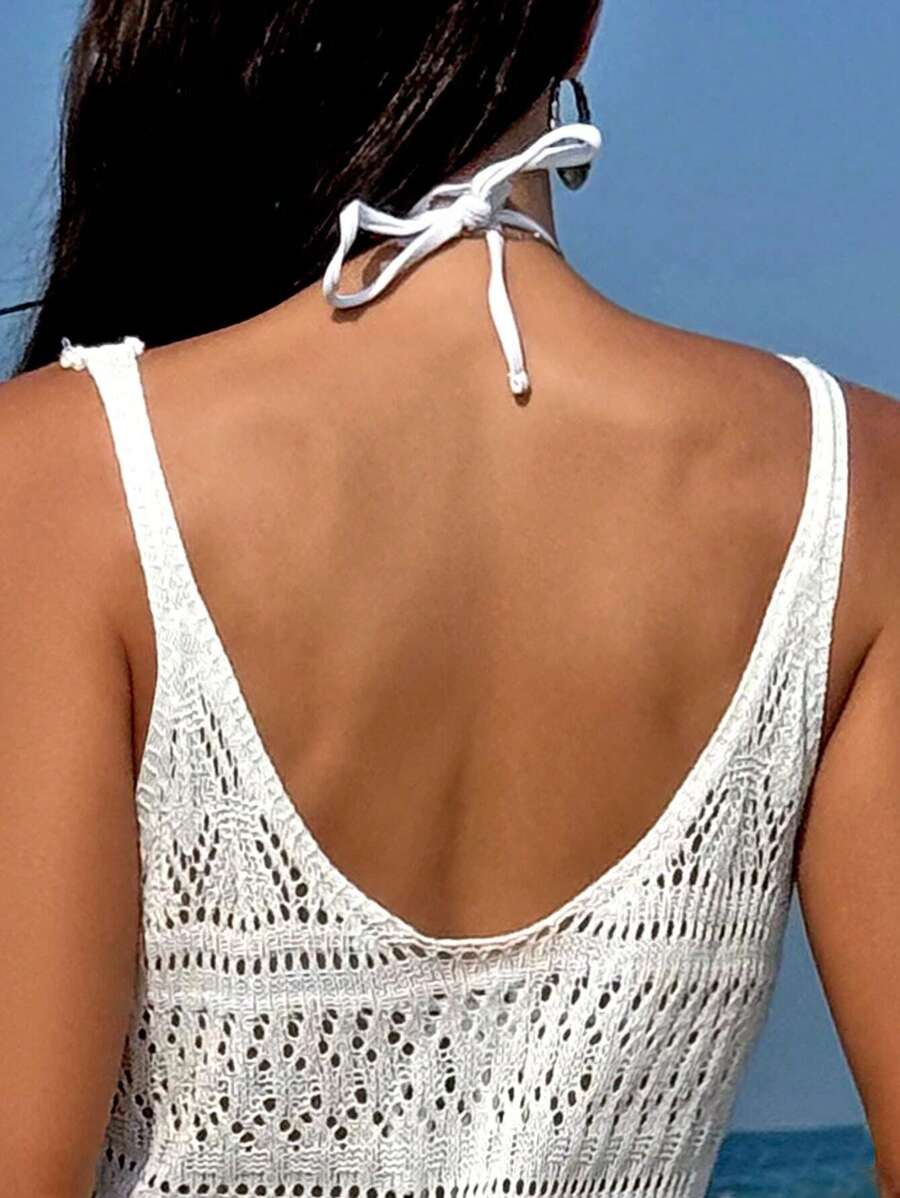 Vestido Saída de Praia Longo Transpassado Brisa de Verão em Tricô Vazado — fotografia 6 | Mar & Pérola