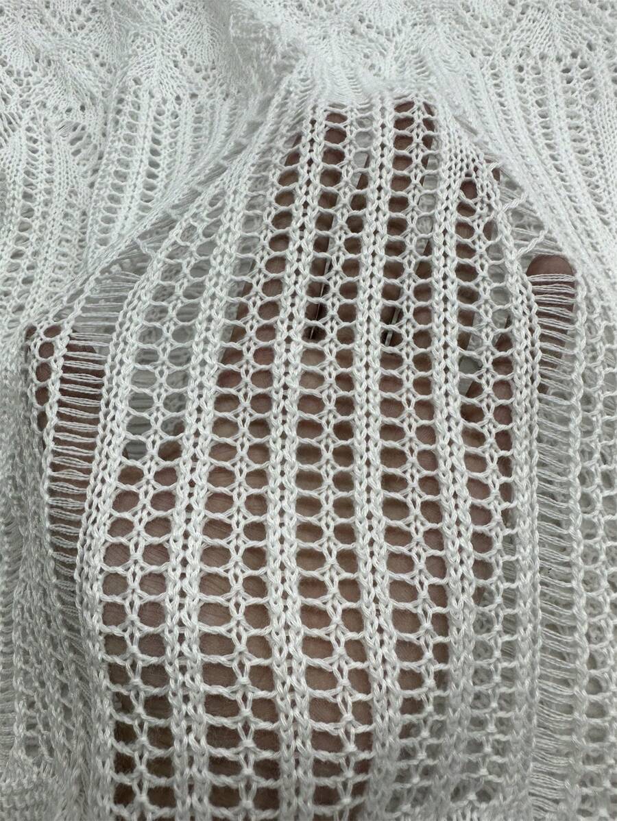 Vestido Saída de Praia Longo Transpassado Brisa de Verão em Tricô Vazado — fotografia 8 | Mar & Pérola