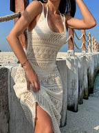 Vestido Saída de Praia Longo Transpassado Brisa de Verão em Tricô Vazado — fotografia 9 | Mar & Pérola