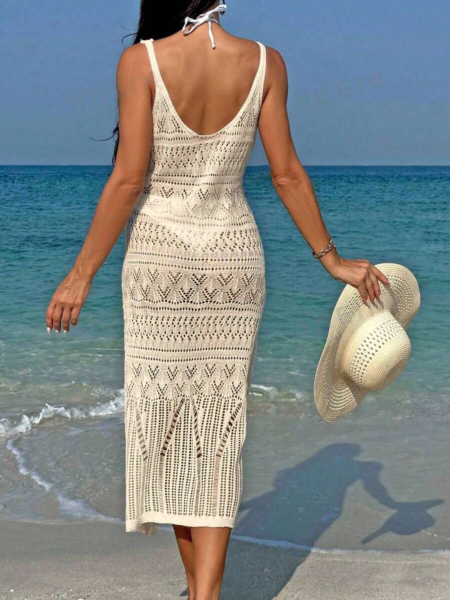 Vestido Saída de Praia Longo Transpassado Brisa de Verão em Tricô Vazado — fotografia 10 | Mar & Pérola