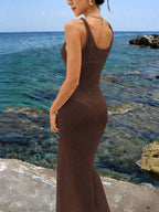 Vestido Saída de Praia Maxi Brisa de Verão em Malha Waffle com Decote U — fotografia 14 | Mar & Pérola