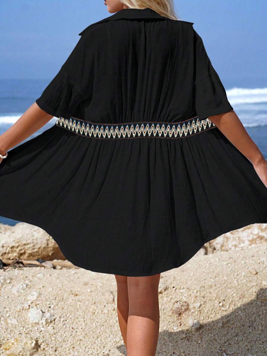 Vestido Saída de Praia Midi Maré de Verão com Botões e Cintura Franzida — fotografia 8 | Mar & Pérola