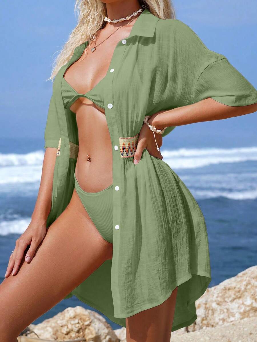 Vestido Saída de Praia Midi Maré de Verão com Botões e Cintura Franzida — fotografia 13 | Mar & Pérola