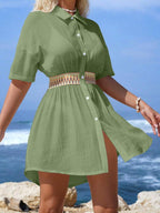 Vestido Saída de Praia Midi Maré de Verão com Botões e Cintura Franzida — fotografia 15 | Mar & Pérola