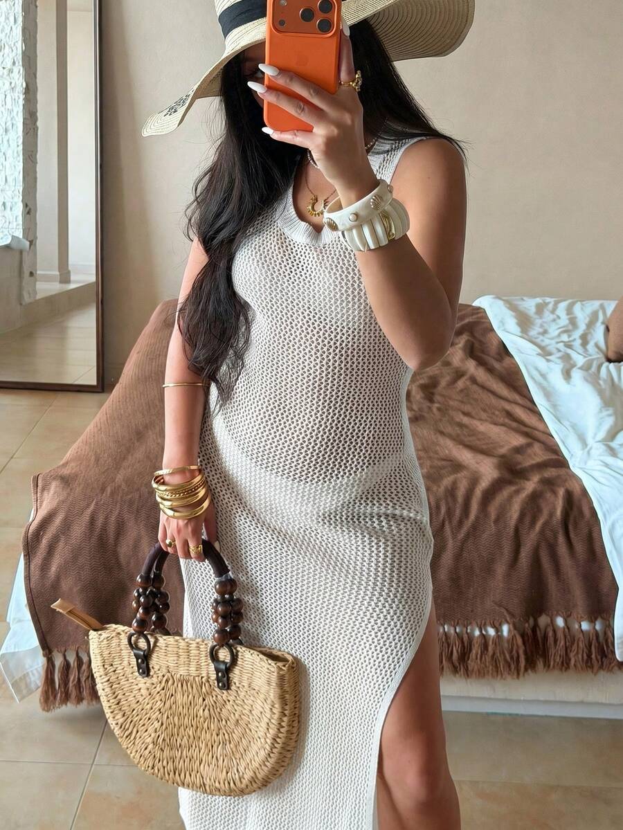 Vestido Saída de Praia Sol da Enseada em Tricô Sem Mangas — fotografia 60 | Mar & Pérola