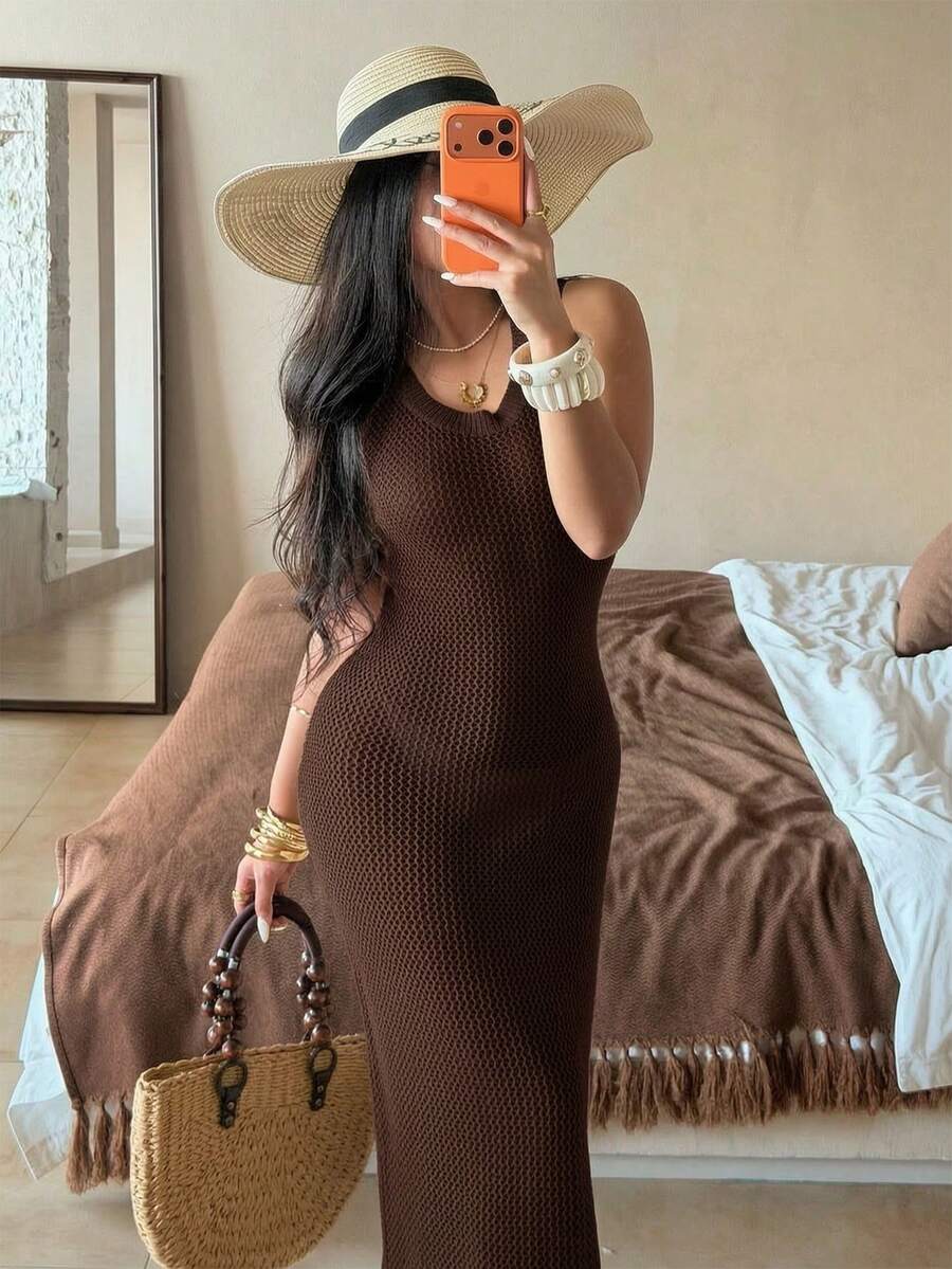 Vestido Saída de Praia Sol da Enseada em Tricô Sem Mangas — fotografia 71 | Mar & Pérola