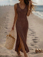 Vestido Saída de Praia Sol da Enseada em Tricô Sem Mangas — fotografia 93 | Mar & Pérola