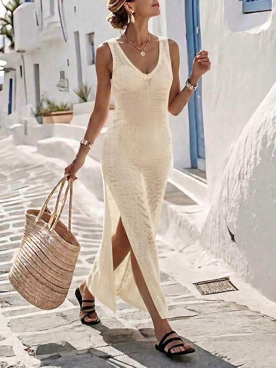 Vestido Saída de Praia Sol da Enseada em Tricô Sem Mangas — fotografia 108 | Mar & Pérola
